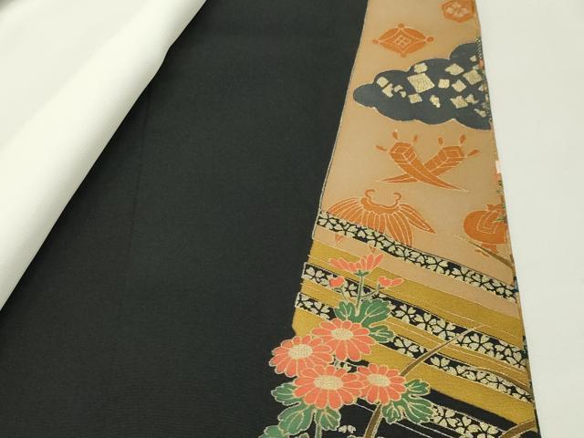 平和屋着物●女優・後藤久美子ブランド　黒留袖　刺繍　花車文　暈し染め　金彩　正絹　逸品　CABM5212gh