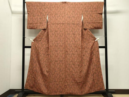 平和屋着物●人間国宝・南部芳松の息子 伝統工芸伝承者彫刻・南部幸雄　型染　小紋　蝶　花籠文　鬼しぼ縮緬　正絹　逸品　CABM5215gh