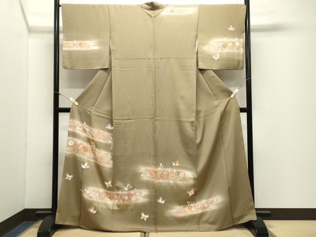 平和屋着物●訪問着　駒刺繍　舞蝶花唐草文　暈し染め　金彩　正絹　逸品　CABM5216gh