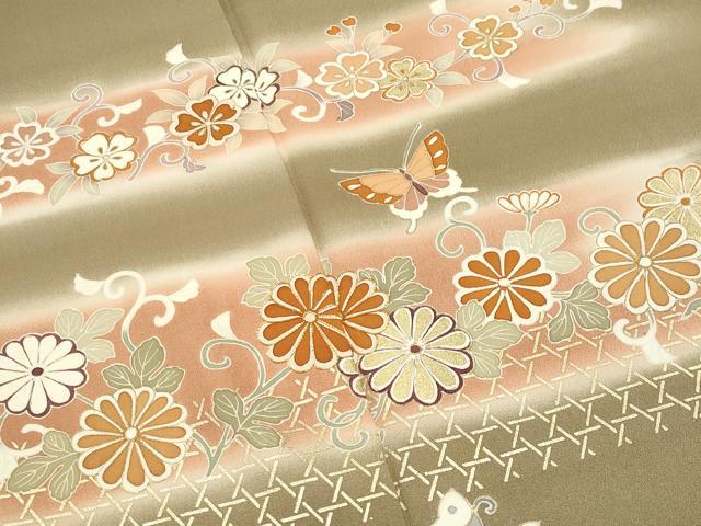 平和屋着物●訪問着　駒刺繍　舞蝶花唐草文　暈し染め　金彩　正絹　逸品　CABM5216gh