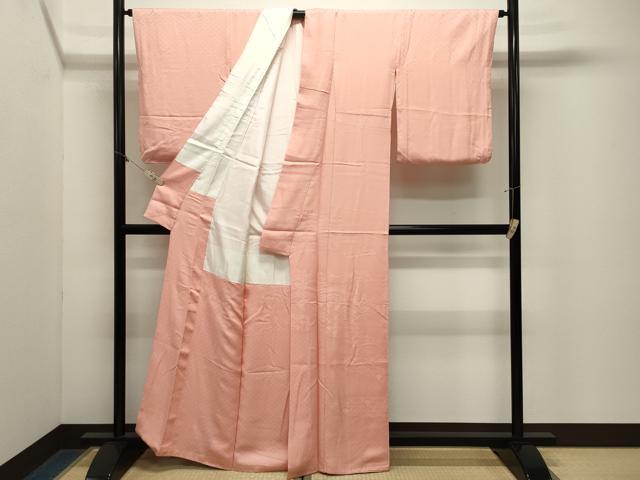 平和屋着物●豪華色留袖　色無地　青海波地紋　珊瑚色　正絹　逸品　CABM5232gh