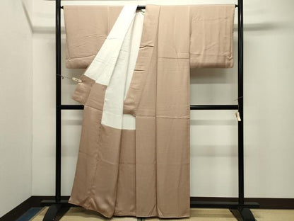 平和屋着物●上質な色無地　作家物　舞花地紋　白茶色　正絹　逸品　CABM5238gh