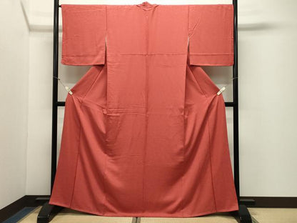 平和屋着物●上質な色無地　舞花地紋　鉛丹色　正絹　逸品　CABM5249gh