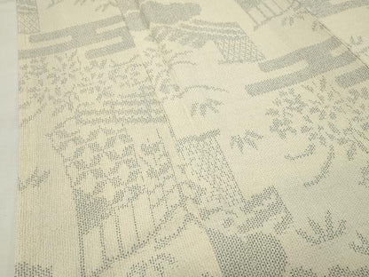 平和屋着物●本塩沢　80亀甲　エ霞雲取り花文　正絹　逸品　CABM5254gh