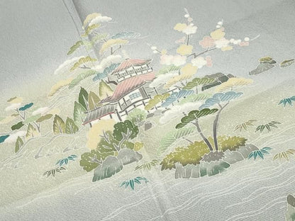 平和屋着物●訪問着　作家物　風景松竹梅文　暈し染め　正絹　逸品　CABM5264gh