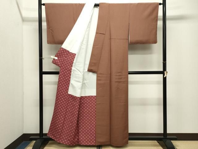 平和屋着物●江戸小紋　万筋　土器色×海松色　正絹　逸品　未使用　CABM5271gh