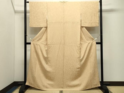 平和屋着物●上質な色無地　舞花地紋　卵色　正絹　逸品　CABM5274gh