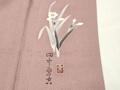 平和屋着物●上質な色無地　作家物　紗綾形地紋　薄柿色　正絹　逸品　CABM5275gh