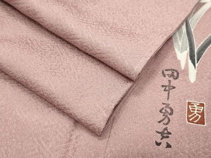平和屋着物●上質な色無地　作家物　紗綾形地紋　薄柿色　正絹　逸品　CABM5275gh