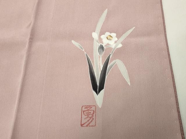 平和屋着物●上質な色無地　作家物　紗綾形地紋　薄柿色　正絹　逸品　CABM5275gh