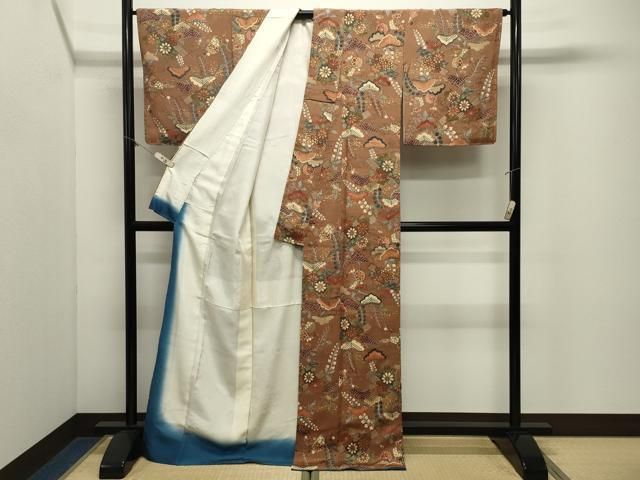 平和屋着物●上質な小紋　松花文　金彩　鬼しぼ縮緬　正絹　逸品　CABM5287gh