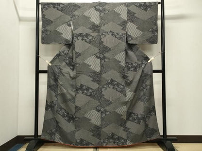 平和屋着物●江戸小紋　寄せ小紋柄　黒地　正絹　逸品　CABM5288gh