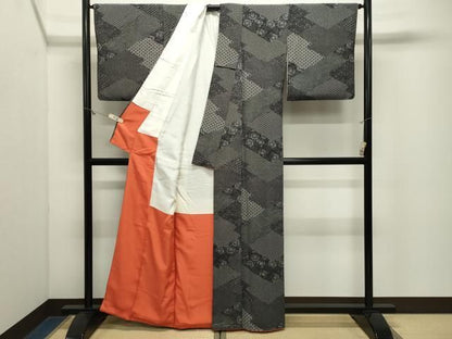 平和屋着物●江戸小紋　寄せ小紋柄　黒地　正絹　逸品　CABM5288gh