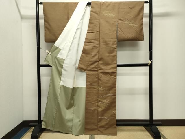 平和屋着物●訪問着　紬地　刺繍　立波文　正絹　逸品　CABM5293gh