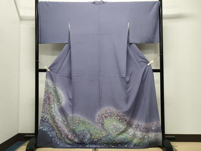 平和屋着物●中国三大刺繍　相良刺繍　色留袖訪問着　絞り　舞桜花文　暈し染め　金彩　ロング丈　正絹　逸品　CABM5295gh