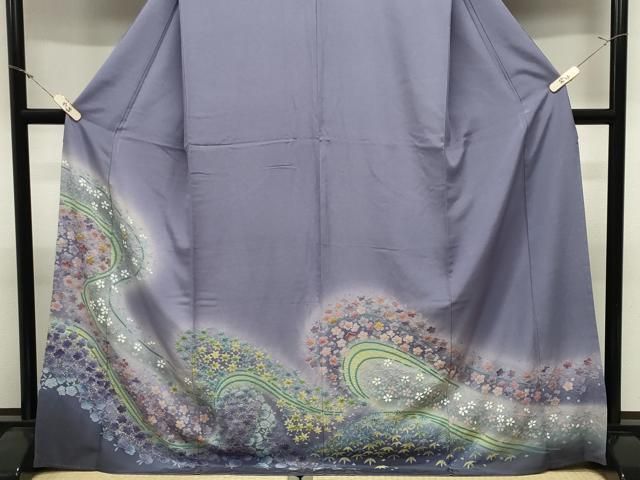 平和屋着物●中国三大刺繍　相良刺繍　色留袖訪問着　絞り　舞桜花文　暈し染め　金彩　ロング丈　正絹　逸品　CABM5295gh