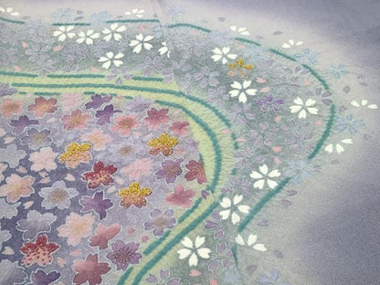 平和屋着物●中国三大刺繍　相良刺繍　色留袖訪問着　絞り　舞桜花文　暈し染め　金彩　ロング丈　正絹　逸品　CABM5295gh