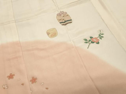 平和屋着物●長襦袢　無双仕立て　仕覆花文　暈し染め　金彩　正絹　逸品　CABM5307gh
