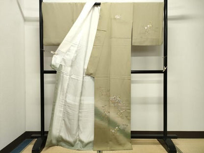 平和屋着物●中国三大刺繍　スワトウ刺繍　訪問着　扇面花文　暈し染め　金銀彩　正絹　逸品　CABM5308gh