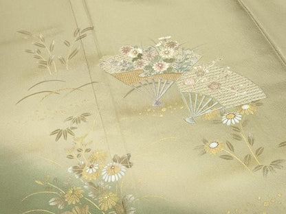平和屋着物●中国三大刺繍　スワトウ刺繍　訪問着　扇面花文　暈し染め　金銀彩　正絹　逸品　CABM5308gh