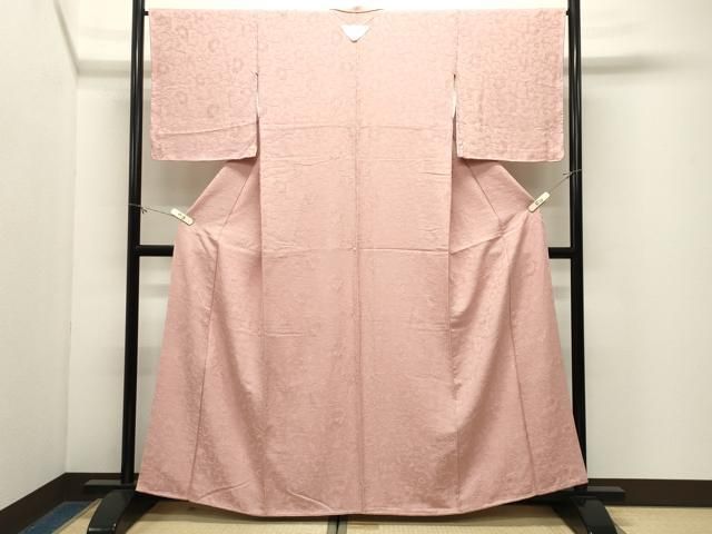 平和屋着物●上質な色無地　更紗花唐草地紋　珊瑚色　正絹　逸品　未使用　CABM5319gh