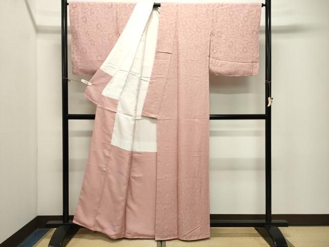 平和屋着物●上質な色無地　更紗花唐草地紋　珊瑚色　正絹　逸品　未使用　CABM5319gh