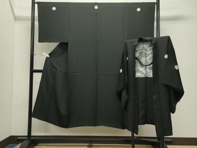 平和屋着物●男性　黒紋付　羽織セット　正絹　逸品　CABM5328gh