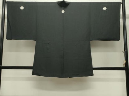 平和屋着物●男性　黒紋付　羽織セット　正絹　逸品　CABM5328gh