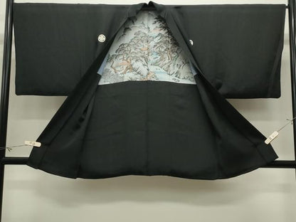 平和屋着物●男性　黒紋付　羽織セット　正絹　逸品　CABM5328gh