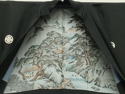平和屋着物●男性　黒紋付　羽織セット　正絹　逸品　CABM5328gh