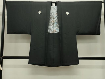 平和屋着物●男性　黒紋付　羽織セット　正絹　逸品　CABM5328gh