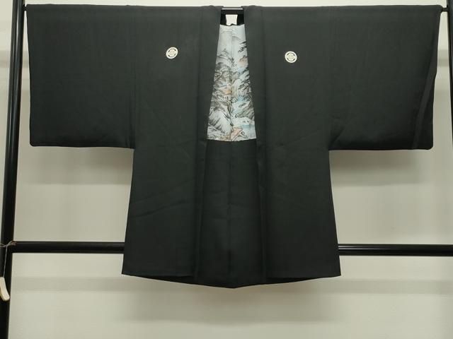 平和屋着物●男性　黒紋付　羽織セット　正絹　逸品　CABM5328gh