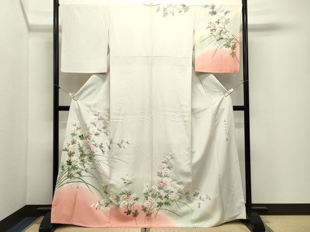 平和屋着物●訪問着　友禅　作家物　草花文　暈し染め　正絹　逸品　CABM5335gh