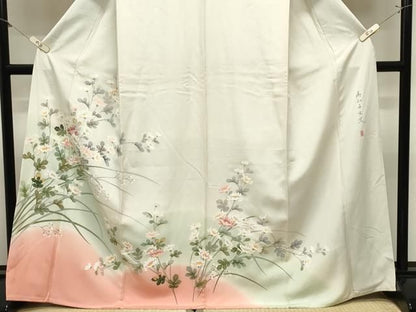 平和屋着物●訪問着　友禅　作家物　草花文　暈し染め　正絹　逸品　CABM5335gh