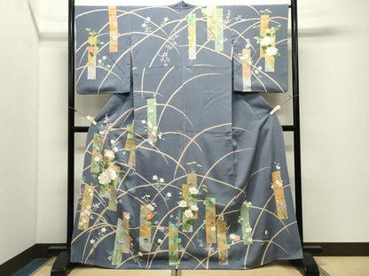 平和屋着物●訪問着　短冊花文　金彩　正絹　逸品　CABM5342gh