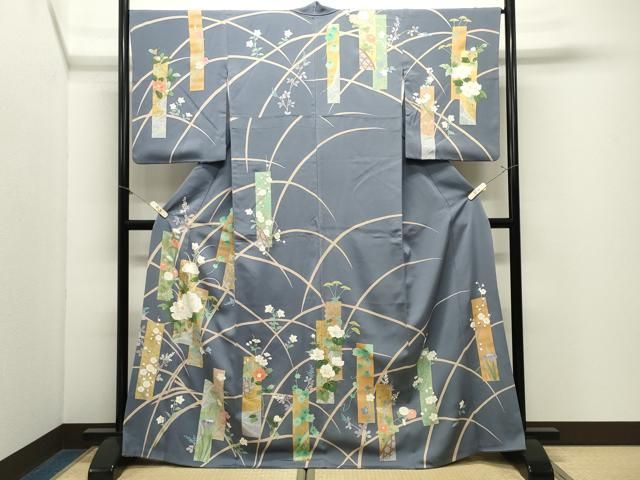 平和屋着物●訪問着　短冊花文　金彩　正絹　逸品　CABM5342gh