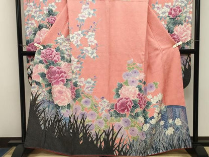 平和屋着物●名門　藤娘きぬたや・総絞り　振袖　花車文　正絹　逸品　CABM5350gh