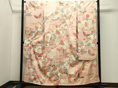 平和屋着物●豪華振袖　舞蝶花文　金彩　正絹　逸品　CABM5353gh