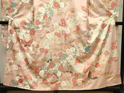 平和屋着物●豪華振袖　舞蝶花文　金彩　正絹　逸品　CABM5353gh