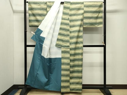 平和屋着物●髭紬　横段文　正絹　逸品　CABM5360gh