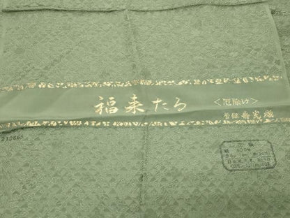 平和屋着物●上質な色無地　寿光織　花唐草地紋　松葉色　反端付き　正絹　逸品　未使用　CABM5363gh