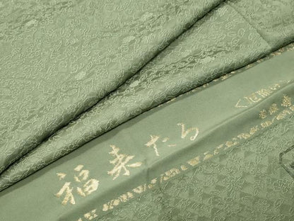 平和屋着物●上質な色無地　寿光織　花唐草地紋　松葉色　反端付き　正絹　逸品　未使用　CABM5363gh