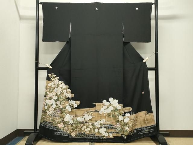 平和屋着物●豪華黒留袖　作家物　刺繍　流水花文　金彩　正絹　逸品　未使用　CABM5367gh