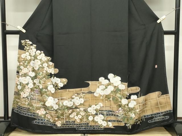 平和屋着物●豪華黒留袖　作家物　刺繍　流水花文　金彩　正絹　逸品　未使用　CABM5367gh