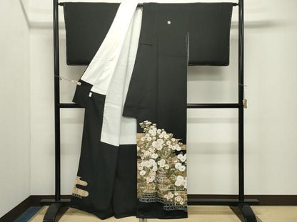 平和屋着物●豪華黒留袖　作家物　刺繍　流水花文　金彩　正絹　逸品　未使用　CABM5367gh