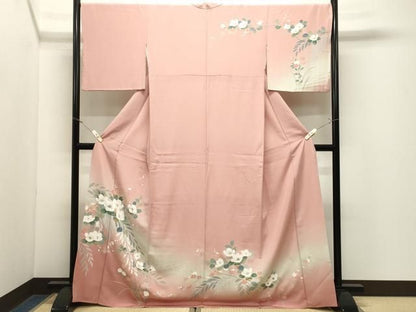 平和屋着物●訪問着　枝椿花文　暈し染め　銀彩　正絹　逸品　CABM5372gh