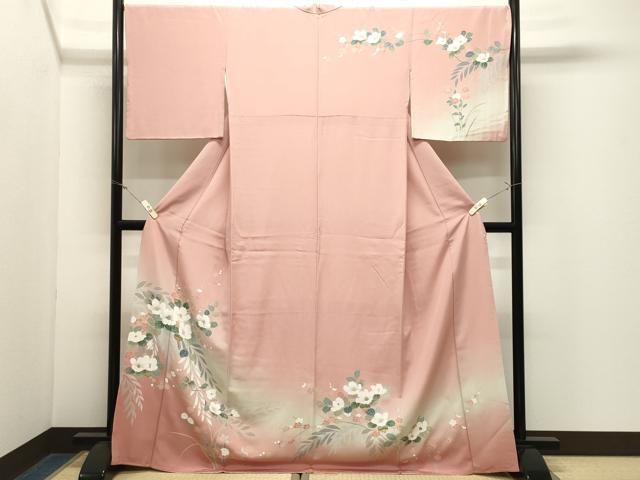 平和屋着物●訪問着　枝椿花文　暈し染め　銀彩　正絹　逸品　CABM5372gh