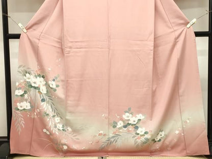 平和屋着物●訪問着　枝椿花文　暈し染め　銀彩　正絹　逸品　CABM5372gh