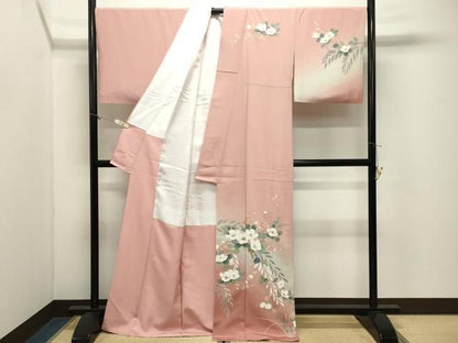 平和屋着物●訪問着　枝椿花文　暈し染め　銀彩　正絹　逸品　CABM5372gh