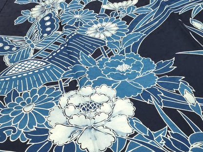 平和屋着物●藍染工房・こんや全国阿波藍染染織作家協会会員松本輝夫振袖紅型鴛鴦花蝶文鈴乃屋扱い正絹　逸品　未使用　CABM5376gh